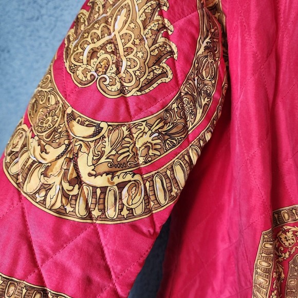 ADAM DOUGLASS Vintage Size 6 1990's Red Quilted Gold Baroque Silk Blazer Jacket - Picture 9 of 12